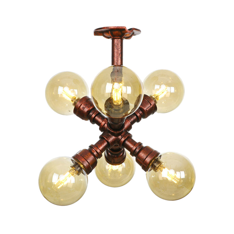 Colette Amber Glass Copper Multi-Light Flush Ceiling Light