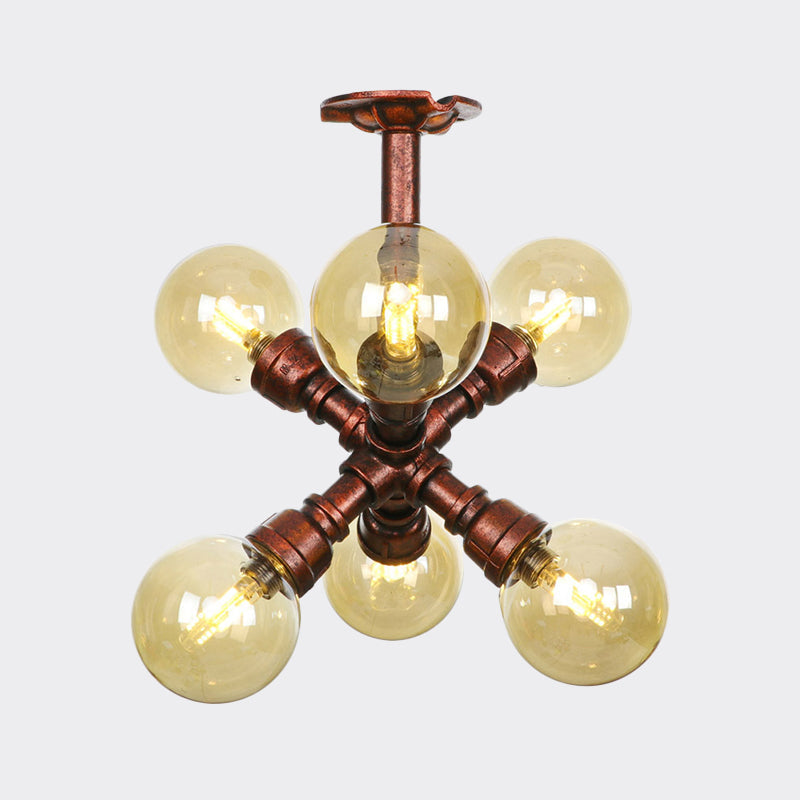 Colette Amber Glass Copper Multi-Light Flush Ceiling Light