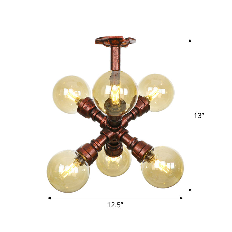 Colette Amber Glass Copper Multi-Light Flush Ceiling Light