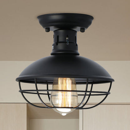 Juliette Farmhouse Black Cage Semi Flush Ceiling Light