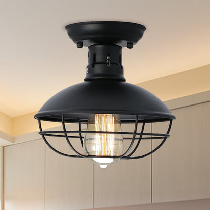 Juliette Farmhouse Black Cage Semi Flush Ceiling Light
