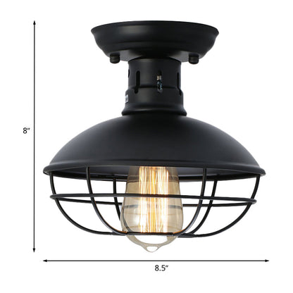 Juliette Farmhouse Black Cage Semi Flush Ceiling Light