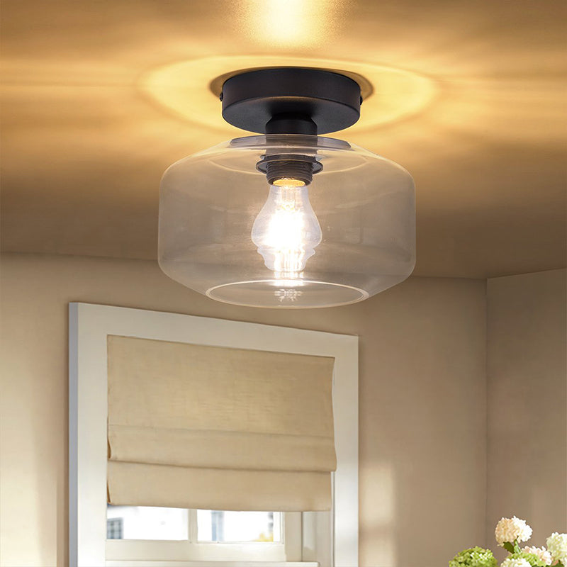 Clémence Industrial Drum Glass Semi Flush Ceiling Light