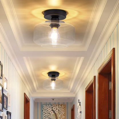 Clémence Industrial Drum Glass Semi Flush Ceiling Light