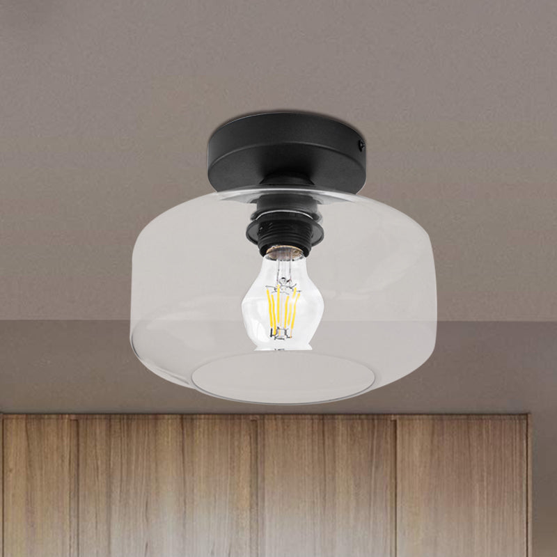 Clémence Industrial Drum Glass Semi Flush Ceiling Light