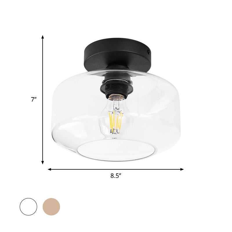Clémence Industrial Drum Glass Semi Flush Ceiling Light