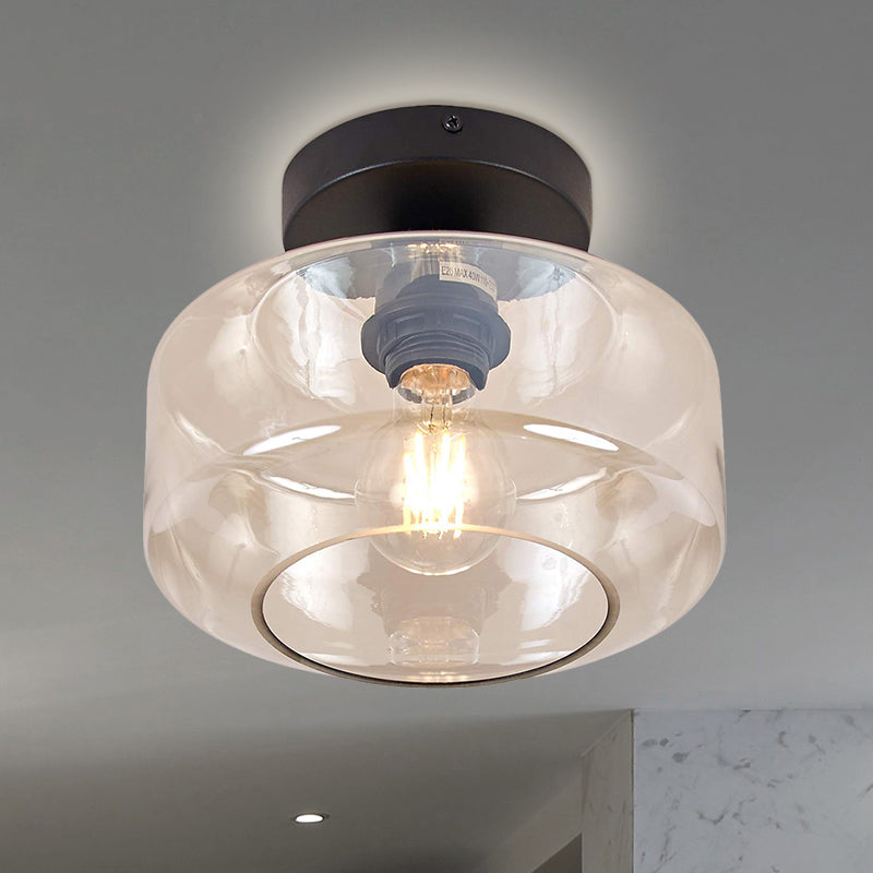 Clémence Industrial Drum Glass Semi Flush Ceiling Light