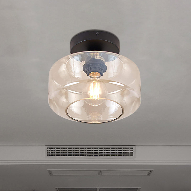 Clémence Industrial Drum Glass Semi Flush Ceiling Light