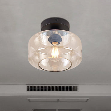 Clémence Industrial Drum Glass Semi Flush Ceiling Light