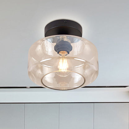 Clémence Industrial Drum Glass Semi Flush Ceiling Light