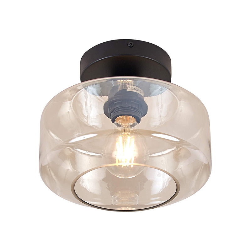 Clémence Industrial Drum Glass Semi Flush Ceiling Light