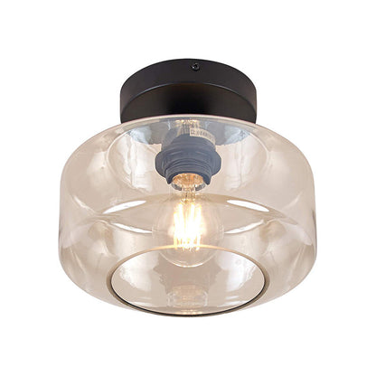 Clémence Industrial Drum Glass Semi Flush Ceiling Light