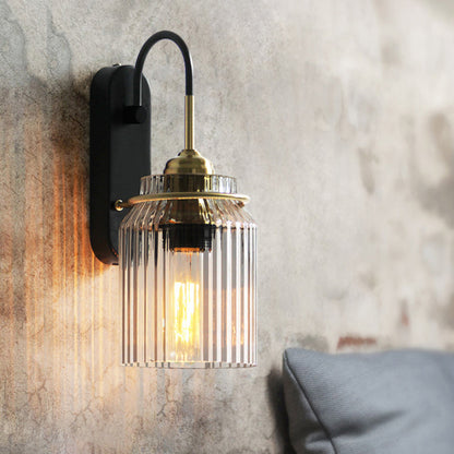 Juliette Clear Prismatic Glass Can-Shape Wall Lamp in Black
