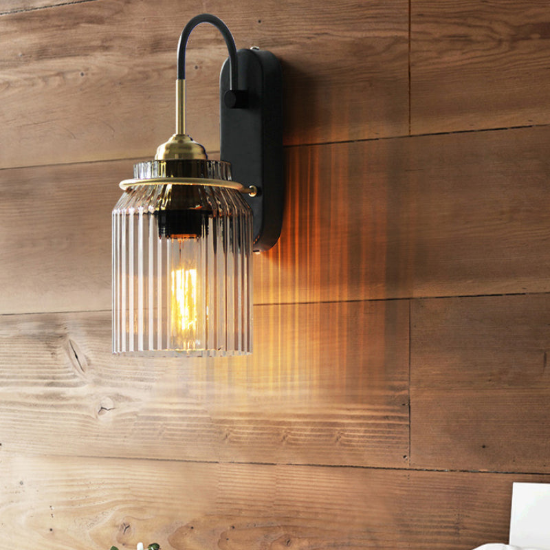 Juliette Clear Prismatic Glass Can-Shape Wall Lamp in Black