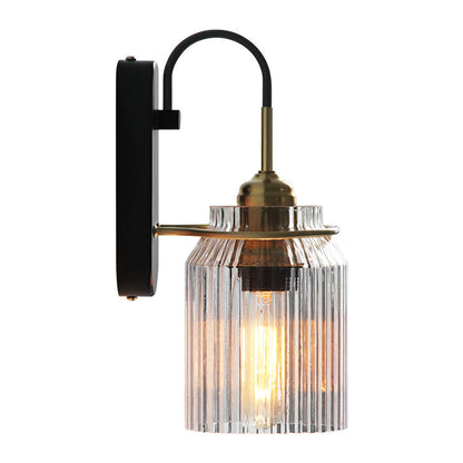 Juliette Clear Prismatic Glass Can-Shape Wall Lamp in Black