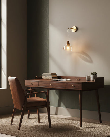 Aurélie Classic Brass Plug-In Wall Lamp with Clear Glass Shade