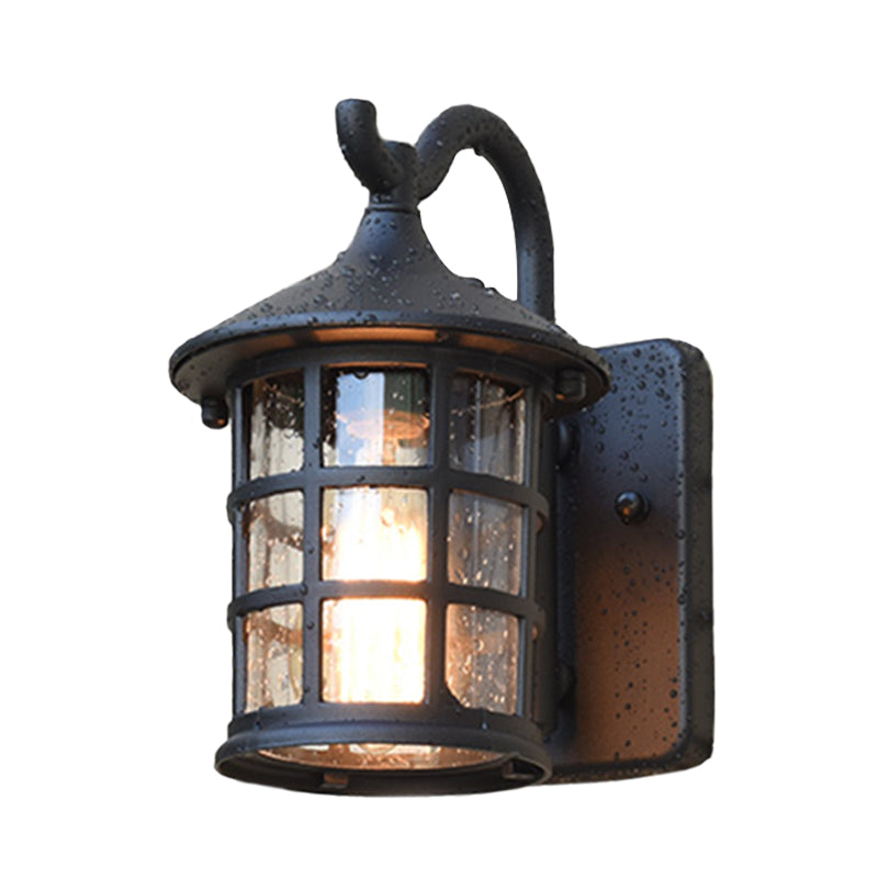 Juliette Seeded Glass Lantern Wall Lamp for Outdoor in Bronze and Black