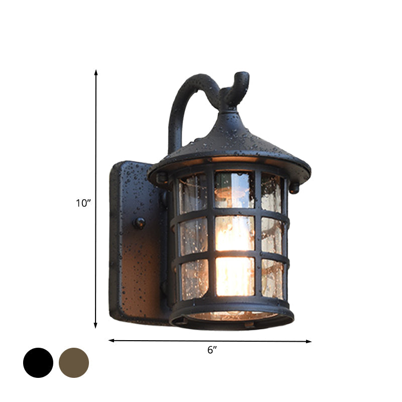 Juliette Seeded Glass Lantern Wall Lamp for Outdoor in Bronze and Black