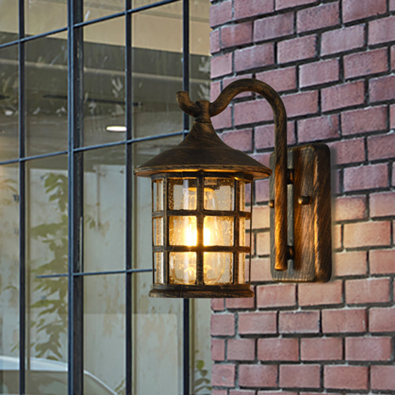 Juliette Seeded Glass Lantern Wall Lamp for Outdoor in Bronze and Black