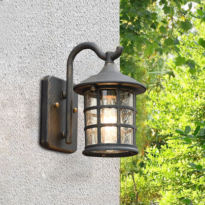 Juliette Seeded Glass Lantern Wall Lamp for Outdoor in Bronze and Black