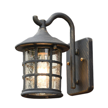 Juliette Seeded Glass Lantern Wall Lamp for Outdoor in Bronze and Black