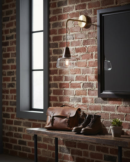 Aurélie Classic Brass Plug-In Wall Lamp with Clear Glass Shade