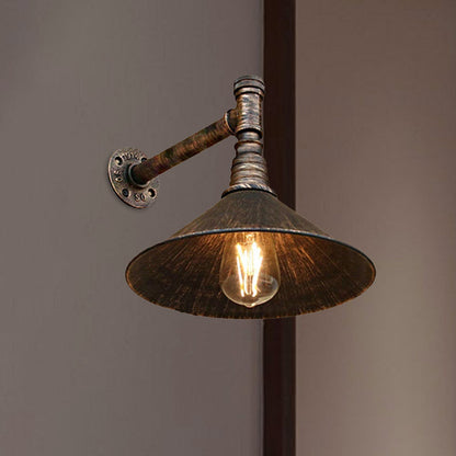 Juliette Antique Brass Cone Wall Lamp with Gooseneck Pipe
