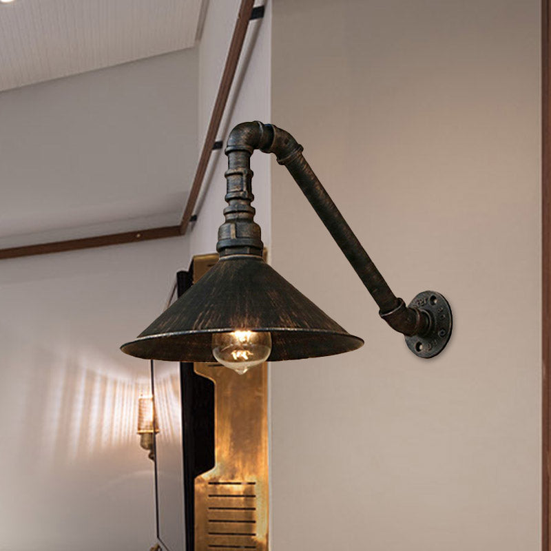 Juliette Antique Brass Cone Wall Lamp with Gooseneck Pipe