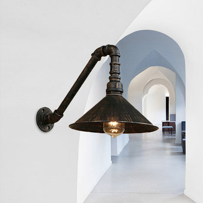 Juliette Antique Brass Cone Wall Lamp with Gooseneck Pipe