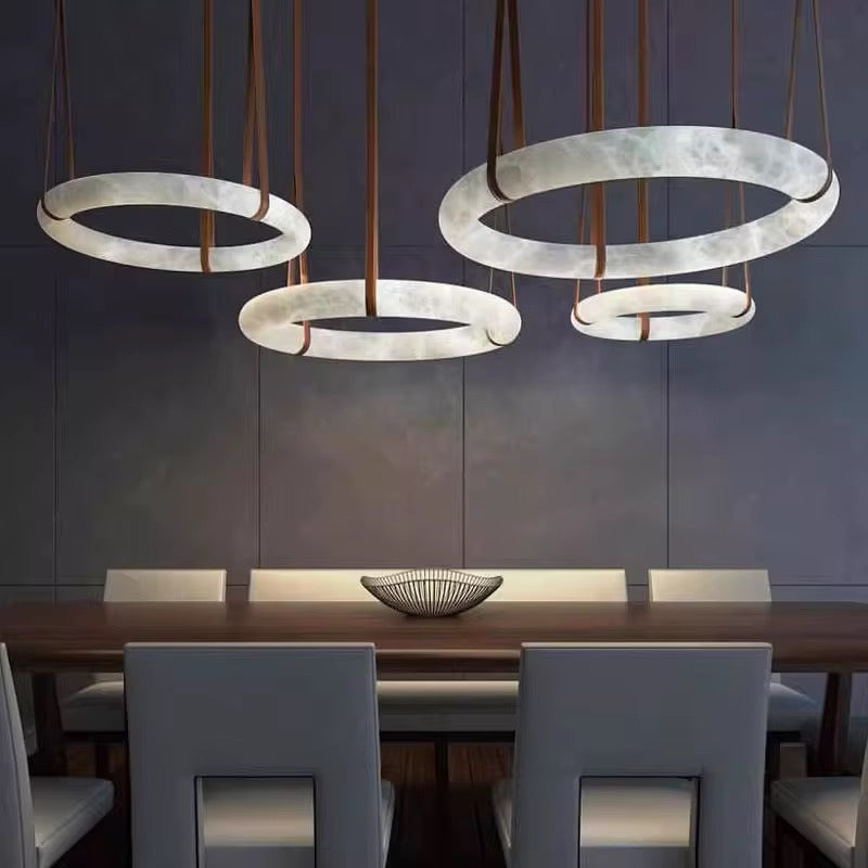Elara Marble & Leather Ring Chandelier