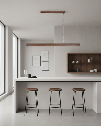 Elodie Minimal Walnut Wood Linear Chandelier