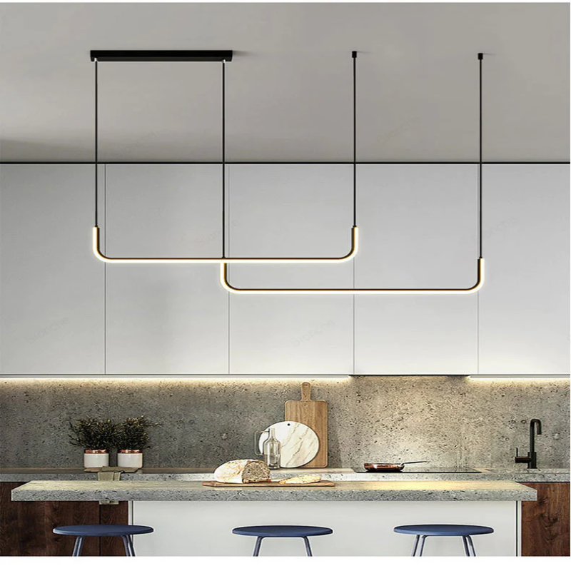 Camille Minimal Linear LED Chandelier Modern Gold Black Ceiling Light Fixture