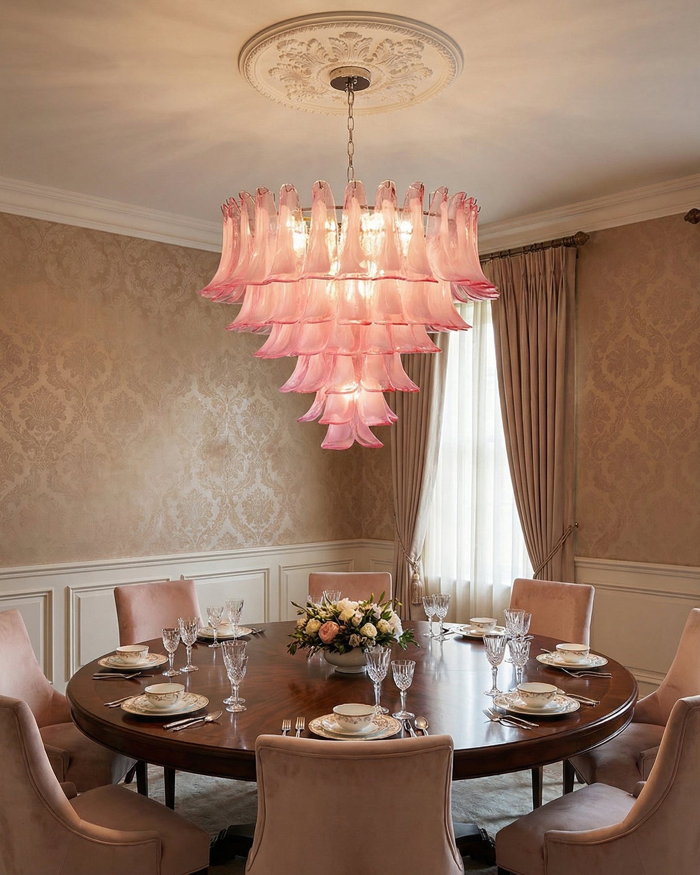 Émilienne Floral Chandelier, Layered Glass Petals with Metal Frame