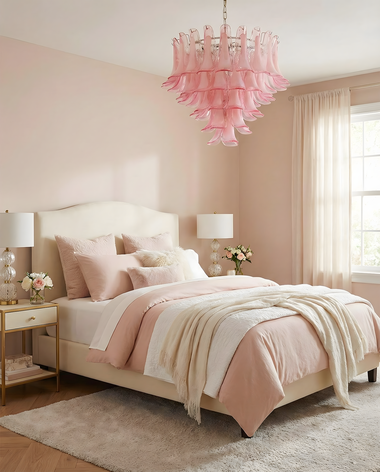 Émilienne Floral Chandelier, Layered Glass Petals with Metal Frame