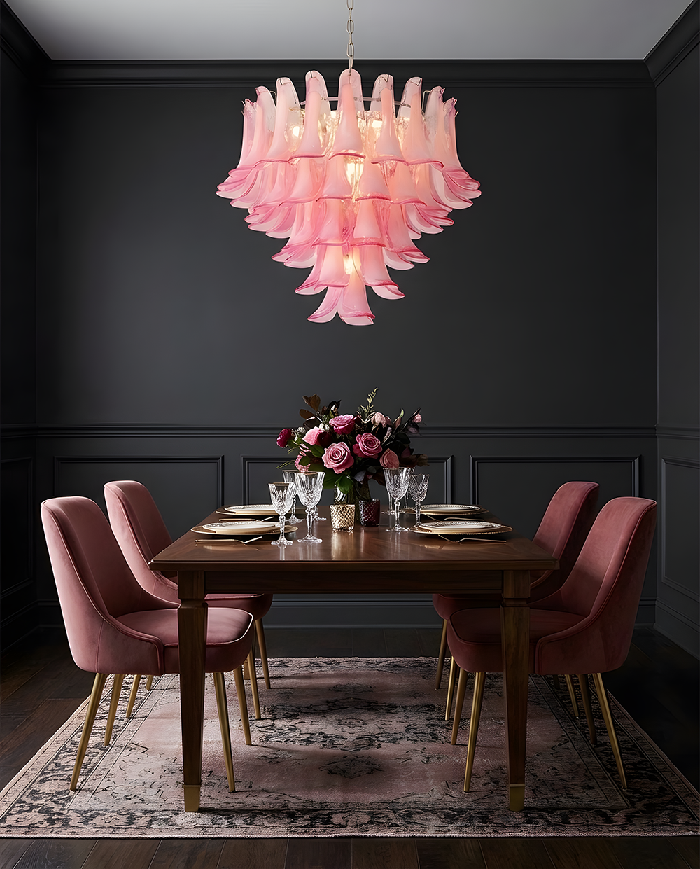 Émilienne Floral Chandelier, Layered Glass Petals with Metal Frame