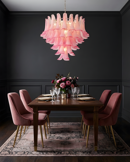 Émilienne Floral Chandelier, Layered Glass Petals with Metal Frame