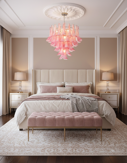 Émilienne Floral Chandelier, Layered Glass Petals with Metal Frame