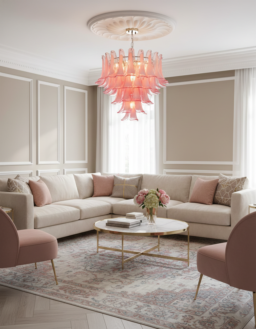 Émilienne Floral Chandelier, Layered Glass Petals with Metal Frame