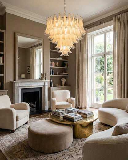 Émilienne Floral Chandelier, Layered Glass Petals with Metal Frame