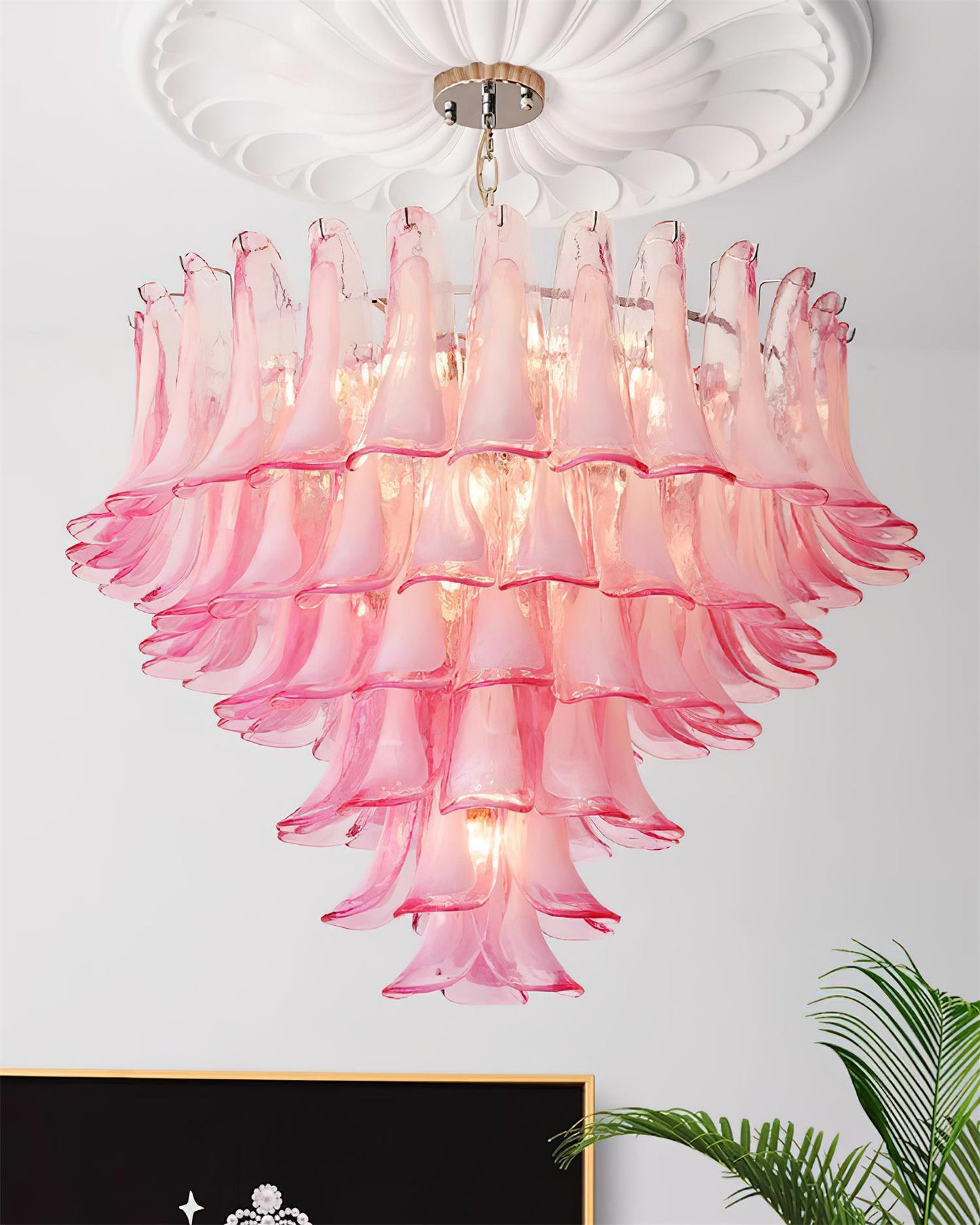 Émilienne Floral Chandelier, Layered Glass Petals with Metal Frame