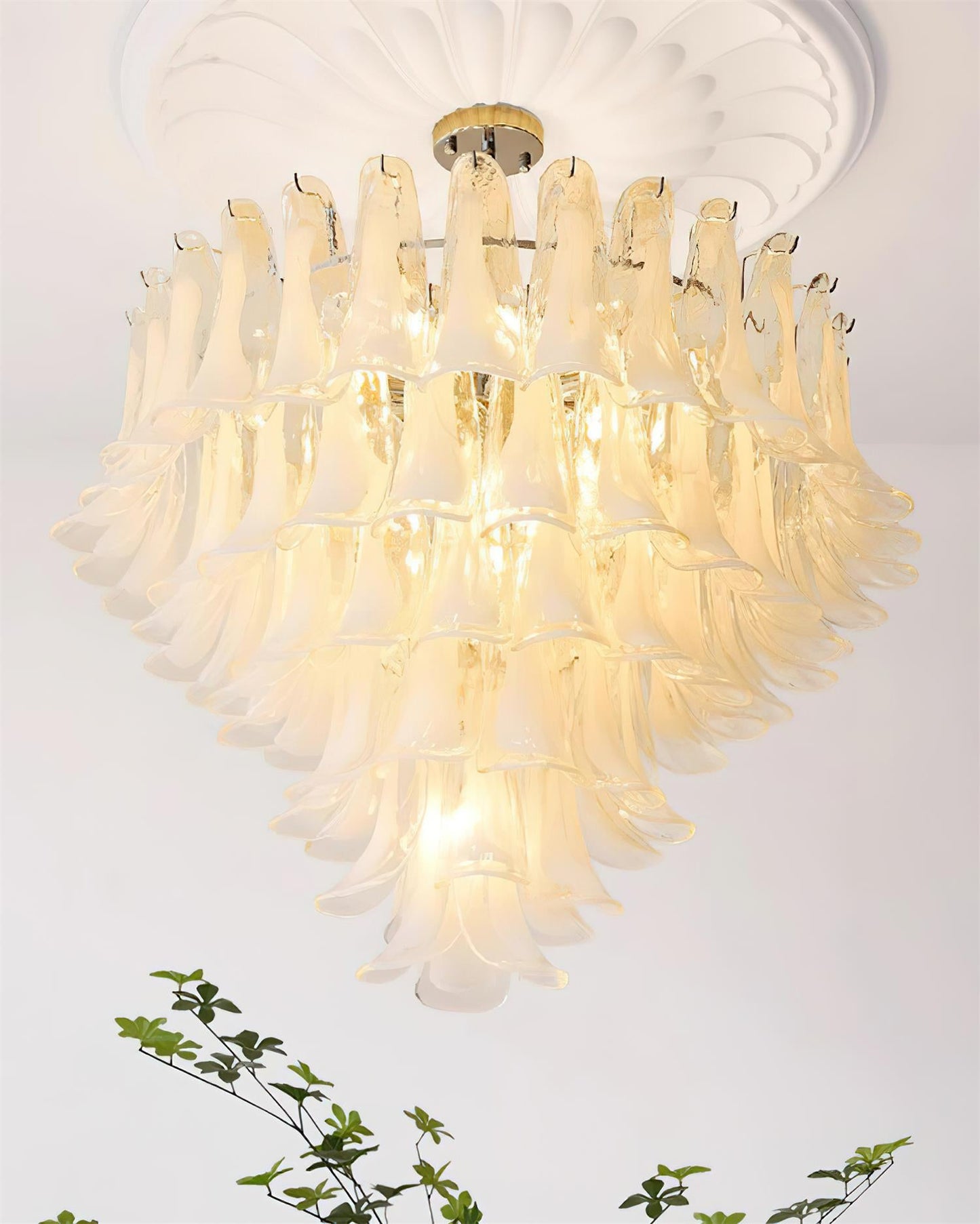 Émilienne Floral Chandelier, Layered Glass Petals with Metal Frame