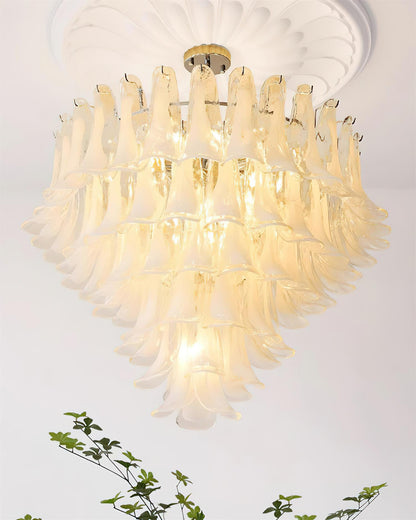 Émilienne Floral Chandelier, Layered Glass Petals with Metal Frame
