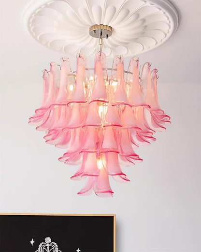 Émilienne Floral Chandelier, Layered Glass Petals with Metal Frame