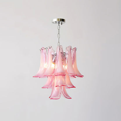 Émilienne Floral Chandelier, Layered Glass Petals with Metal Frame