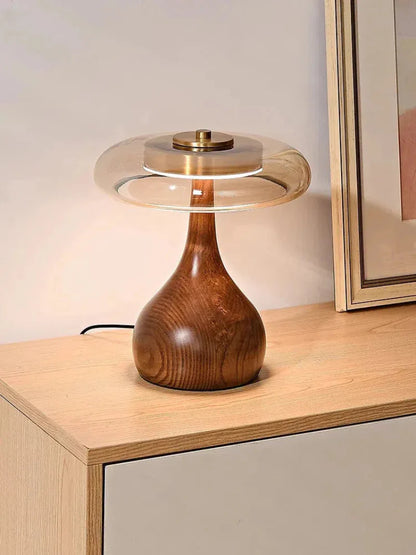 Camille Retro Wood & Glass Table Lamp