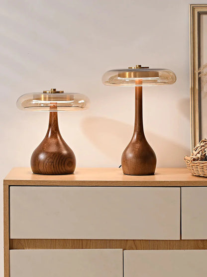 Camille Retro Wood & Glass Table Lamp