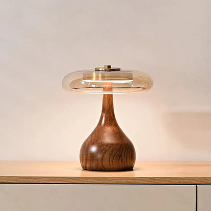 Camille Retro Wood & Glass Table Lamp
