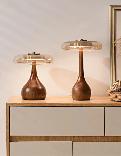 Camille Retro Wood & Glass Table Lamp
