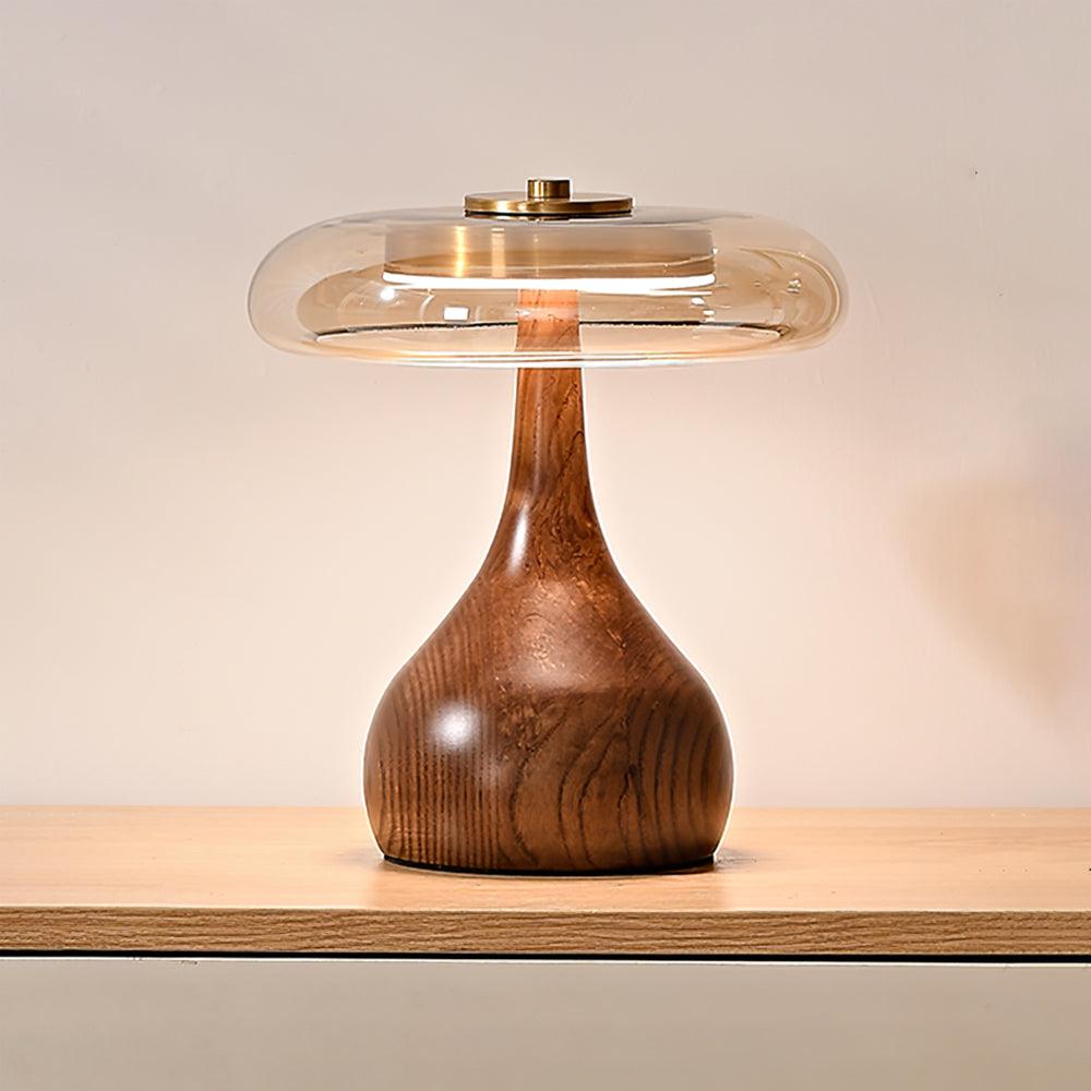 Élise Glass Table Lamp with Wooden Base and LED Dimmer