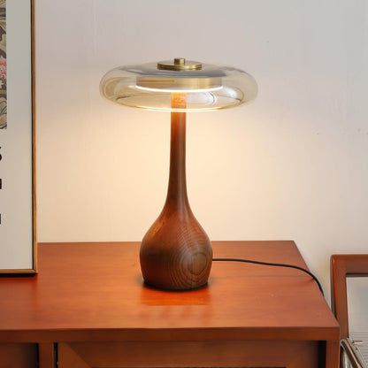 Élise Glass Table Lamp with Wooden Base and LED Dimmer